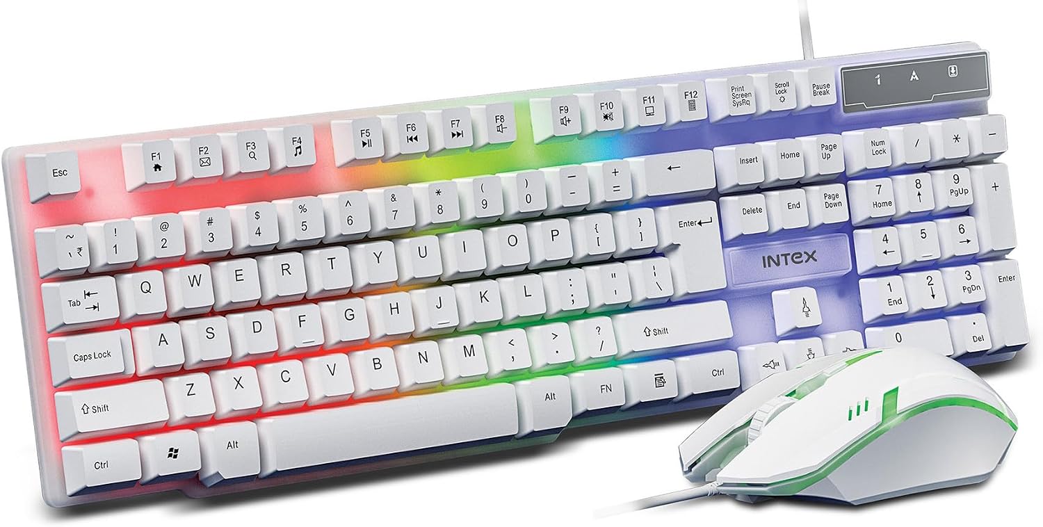 Intex IT-KB334 Wired Gaming Keyboard Mouse Combo RGB Backlit 104 Keys Spill Resistant USB Plug and Play Optical Mouse for PC Laptop Desktop Computer Gaming Office Home Use (White) Online at Low Prices in India | Intex Reviews & Ratings
