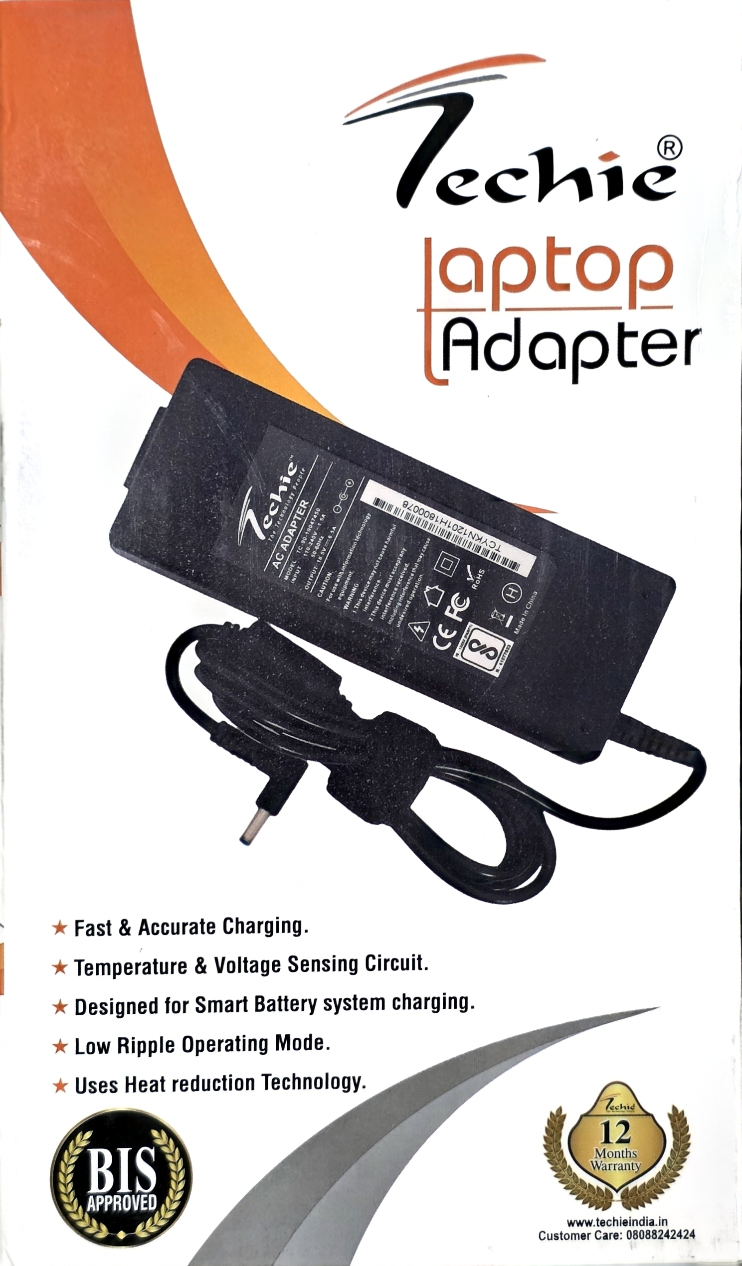 Techie laptop adapter FOR HP 19.5V 3.33A | DC: 4.5*3.0 BLUE PIN